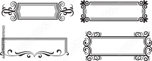 Collection of Four Ornate Black and White Decorative Frames with Swirls and Flourishes