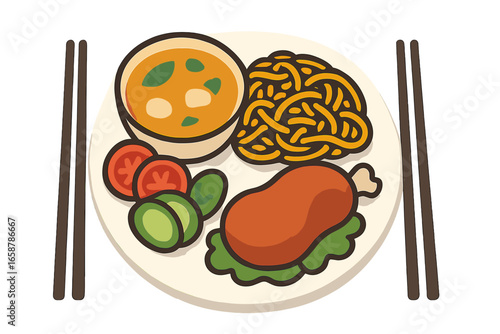 Vector illustration logo clipart depicting Sannakji, a Korean dish of raw octopus tentacles dipped in sesame oil and ready to eat