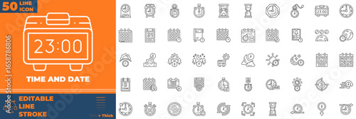 Time and date line Editable Icons set. Vector illustration in modern thin line style of Time and date icons: date, calendar, schedule, etc