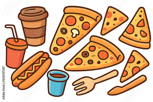 A set of flat design icons for use in restaurants, food, and beverage applications