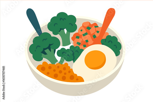 Minimalist line art illustration of Asian cuisine featuring steaming noodle soup being stirred with chopsticks in a bowl, ideal for food blogs, restaurant menus, or culinary themed projects