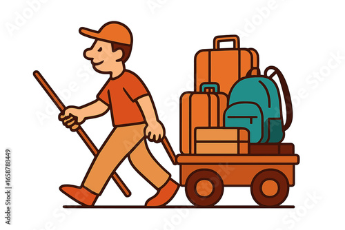 A Chinese man pushing a cart is incorporated into a vector logo for delivery sushi