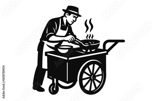 Mobile street vendor illustration depicted as a silhouette of a food cart