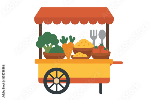 Authentic Thai street food is represented by a vibrant cart where a sizzling wok cooks ingredients that fly through the air, creating delicious cuisine with an amazing aroma