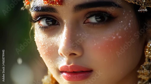 Radiant Beauty: Close-up of a Woman with Sparkling Skin
