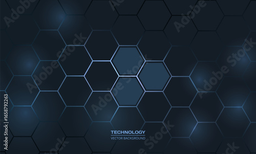 Hexagon technology dark blue honeycomb abstract background. Vector illustration with hexagonal texture