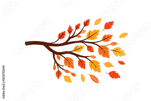 Autumn Leaves Blowing Off Tree Branch Illustration

