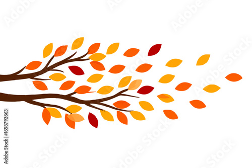 Autumn Leaves Blowing Off Tree Branch Illustration

