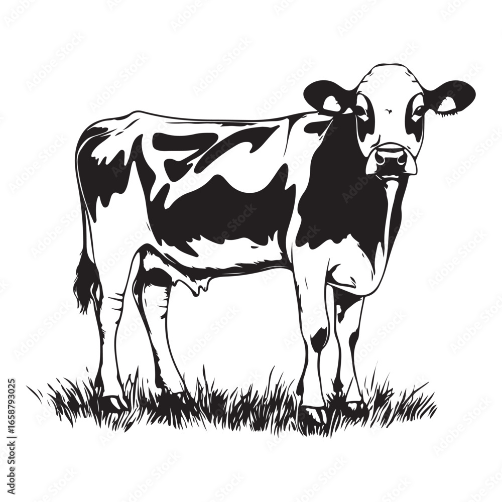 Fototapeta premium cow silhouette vector illustration, Cow black silhouette isolated on white background, farm animals, cow black silhouette vector logo
