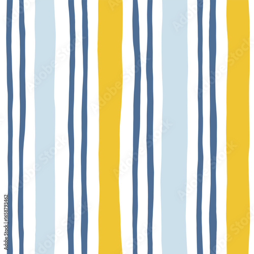 Blue seamless stripes pattern. Summer mediterranean sea lines print. Vector hand drawn wavy stripe print.  Vintage vacation vibe simple ornament