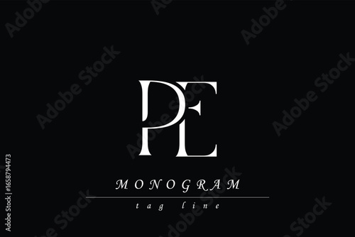 PE Initials Stylized Monogram Design Featuring Intertwined. Artistic representation of monogram initials creatively arranged and displayed.