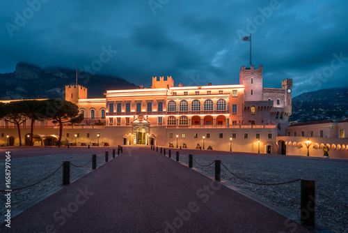 Night view of the Prince's Palace of Monaco