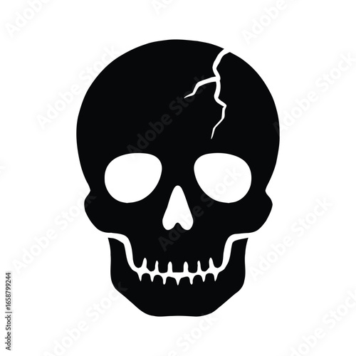 Black Silhouette of a Cracked Human Skull with Empty Eye Sockets bone death