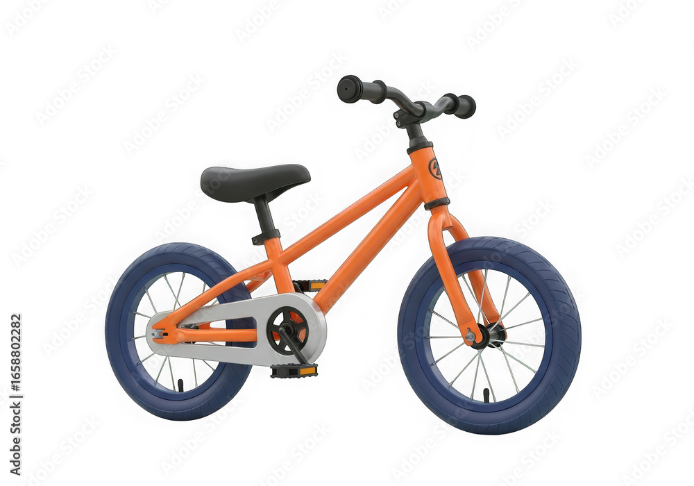 Bright orange kids bicycle with blue wheels isolated on transparent background Bright orange kids bicycle with blue wheels isolated on transparent background
