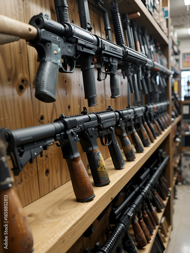 Wallpaper Mural Handguns on shelves in a gun store. Torontodigital.ca