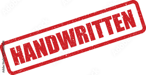 Red distressed rubber stamp with the word HANDWRITTEN in white