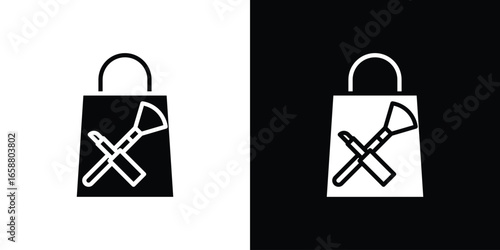 Shopping Bag Icon with Makeup Brushes, Isolated on White Background