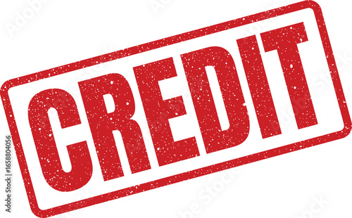 Red distressed stamp with the word CREDIT in bold white capital letters