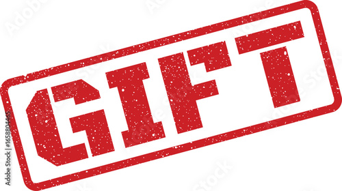 Red distressed stamp with the word GIFT in white text
