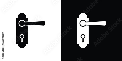 Door Handle Icon in Black and White, Isolated on White and Black Background