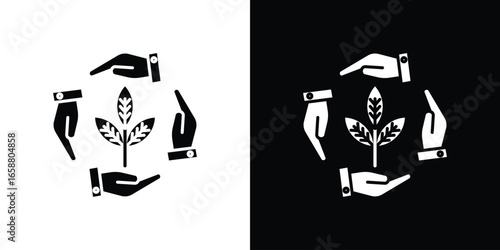 Plant Growth Icon Surrounded by Hands, Isolated on White Background