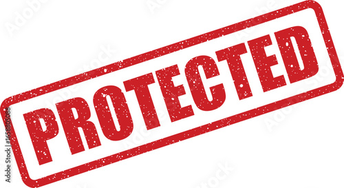 Red distressed stamp with the word Protected in large white capital letters