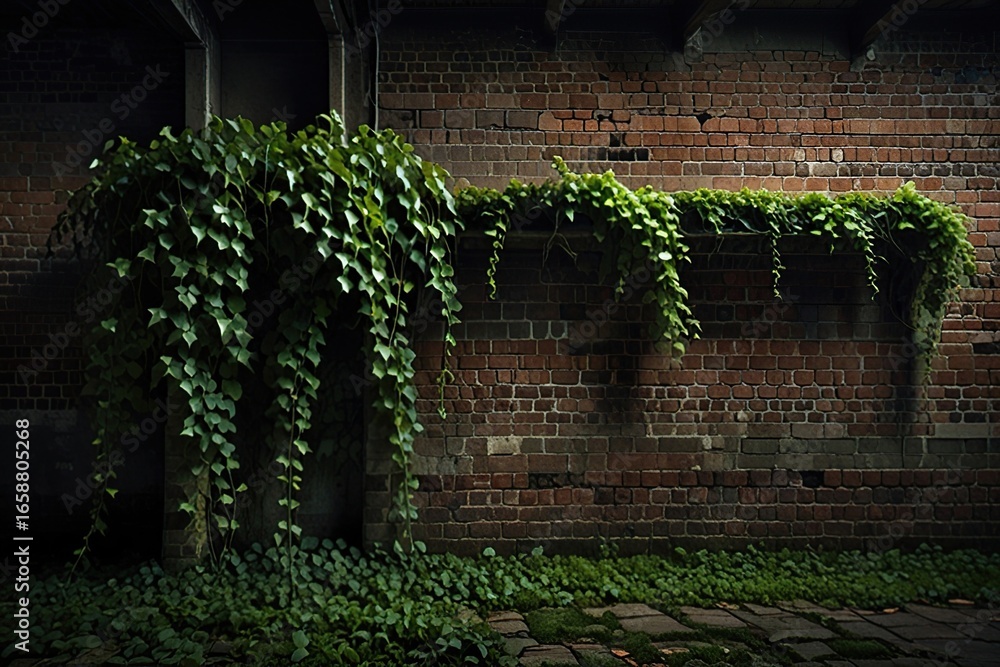 Naklejka premium old brick wall with ivy