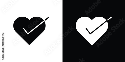 Heart Icon with Check Mark, Isolated on White and Black Backgrounds