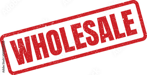Red distressed stamp with the word WHOLESALE in textured capital letters