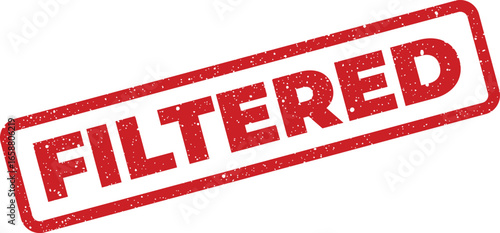 Red grunge rubber stamp with the word FILTERED imprinted on it