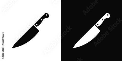 Chef's Knife Icon Isolated on White and Black Backgrounds