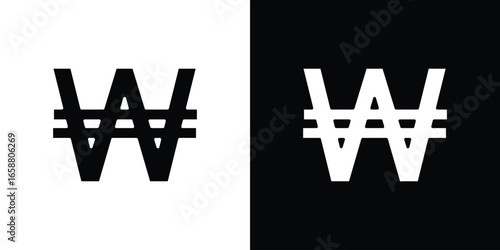 South Korean Won Sign Isolated on White and Black Backgrounds