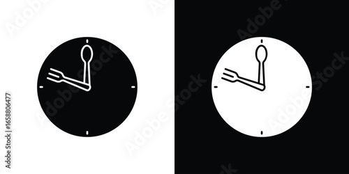 Fork and Spoon Clock Design, Isolated on White and Black Backgrounds