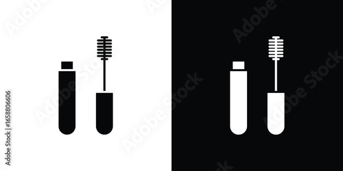 Mascara and Applicator Icon, Isolated on White Background and Black Background