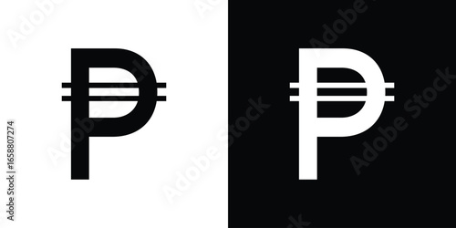 Philippine Peso Symbol Isolated on White and Black Backgrounds