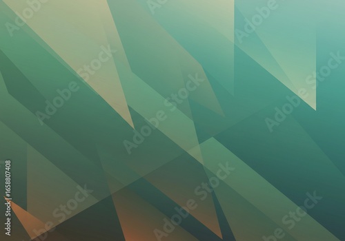 緑青色の幾何学模様が美しく重なり合う抽象画