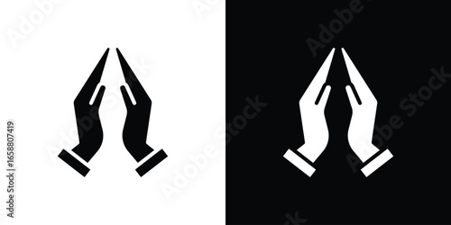Praying Hands Icon in Black and White, Isolated on White Background