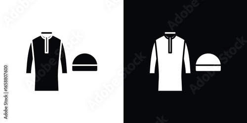 Thobe and Kufi Set, Isolated on White and Black Background