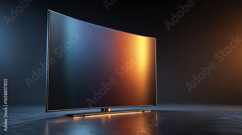 An Oled Monitor computer monitor has been placed on a stand with a background that is full of color