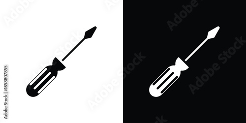 Screwdriver Icon in Black and White, Isolated on White and Black Backgrounds
