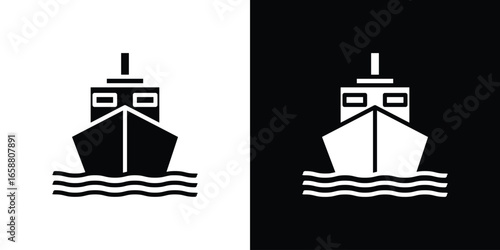 Ship Icon in Water with Black and White Backgrounds