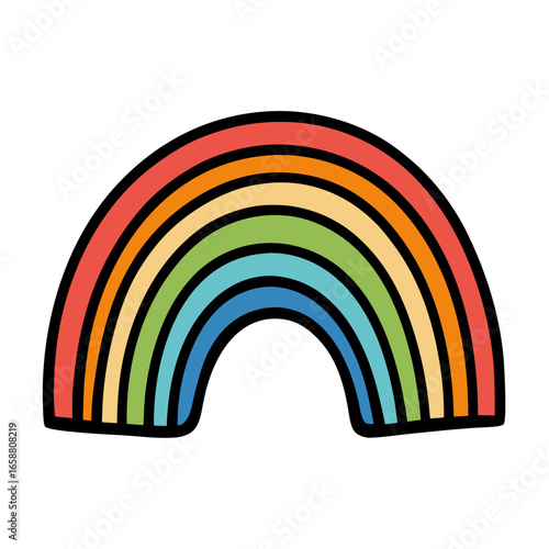 Vibrant hand-drawn rainbow illustration radiating positivity and joy, perfect for cheerful designs, promoting happiness, and celebrating diversity with colorful arches