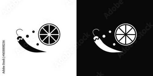 Chili Pepper and Lime Slice Icon, Isolated on White Background