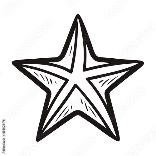 Bold black and white star graphic, perfect for elegant designs, celebrations, and artistic projects, offering a touch of sophistication