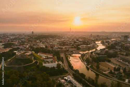 Wallpaper Mural Scenic aerial view of Vilnius Old Town and Neris river at nightfall. Sunset landscape. Torontodigital.ca