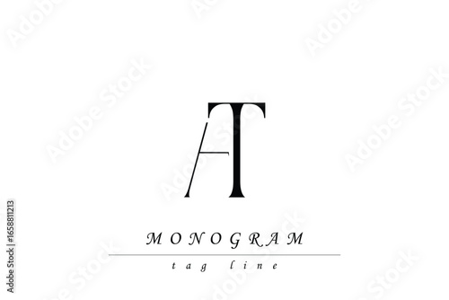AT Initials Stylized Monogram Design Featuring Intertwined. Artistic representation of monogram initials creatively arranged and displayed.