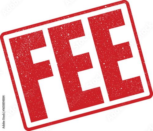 Red rubber stamp with the word FEE imprinted in white distressed letters