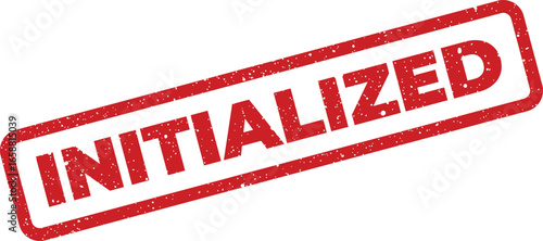 Red rubber stamp with the word INITIALIZED imprinted with a distressed effect