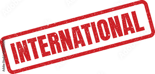 Red Rubber Stamp with the Word International Imprinted