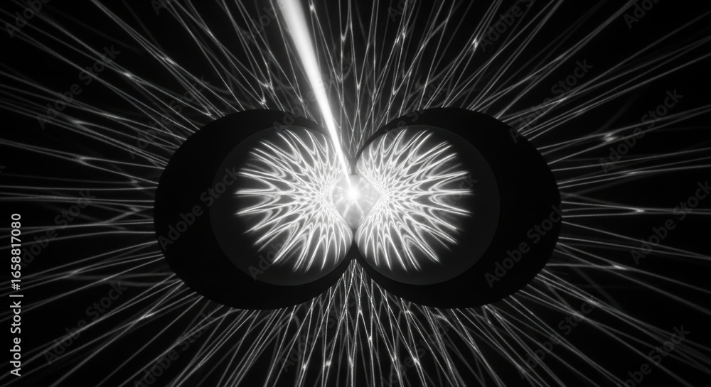 Obraz premium Futuristic black and white abstract light burst with symmetrical patterns